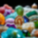 A vibrant display of various fluorite specimens highlighting its diverse colors and patterns.