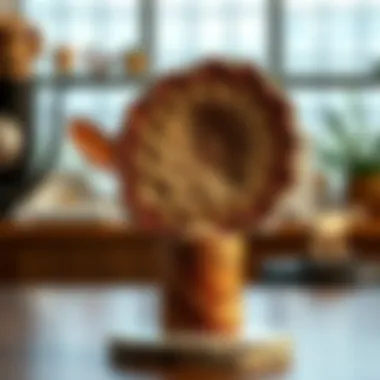 Close-up of a well-crafted fossil stand with intricate designs
