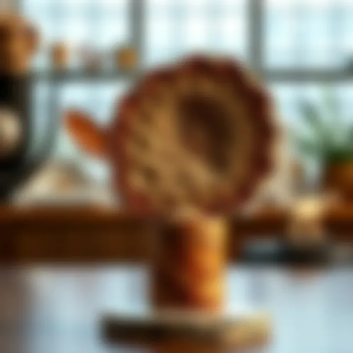 Close-up of a well-crafted fossil stand with intricate designs