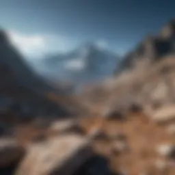 A panoramic view of majestic mountain ranges under a clear blue sky.
