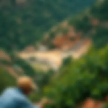 Exploring Nature: The Gem Mining Landscape A picturesque view of a gem mining site surrounded by lush greenery