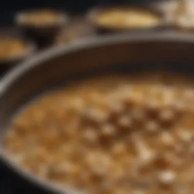 Close-up of a gold pan with glimmering flakes