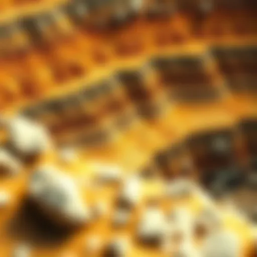 Aerial view of a gold mining site showing the layers of soil and rock.