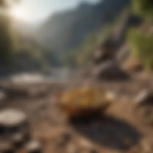 Scenic view of a gold mining site in a lush valley