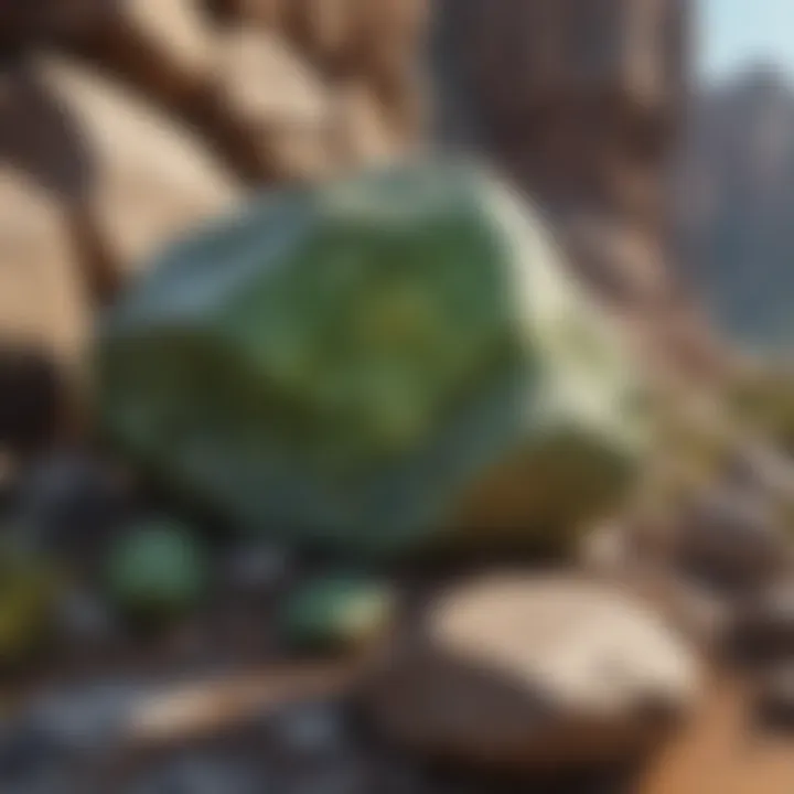 An illustration depicting the geological formation processes that lead to the creation of green rocks.