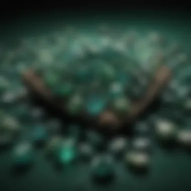 Diverse Green Gemstones Showcase A stunning collection of various green gemstones displayed on a velvet cloth, showcasing their unique hues and textures