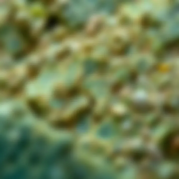 Texture and Color in Green Rocks A detailed view of a green rock sample showing its texture and color variations.