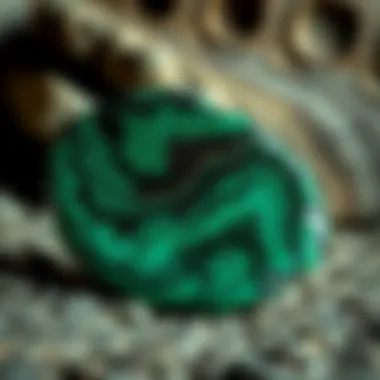 A vibrant green malachite stone showcasing its unique patterns