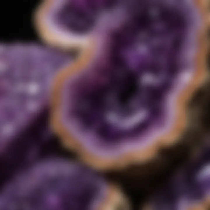 Close-up of the vibrant purple hues and natural patterns found within an amethyst geode.