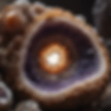 Hidden Crystals Inside Geodes An interior view of a cracked geode revealing its crystal formations.