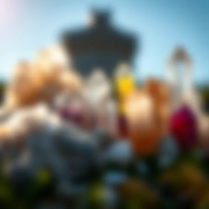 A close-up view of various crystal formations in a natural setting