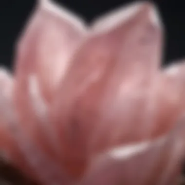 Natural Beauty of Rose Quartz An intricate close-up of a raw rose quartz crystal showcasing its natural beauty