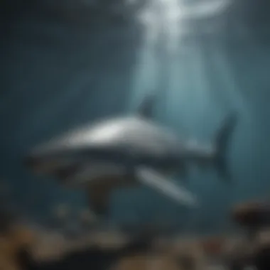 Artistic Rendering of Prehistoric Shark An artistic rendering of a prehistoric shark swimming in a prehistoric ocean.