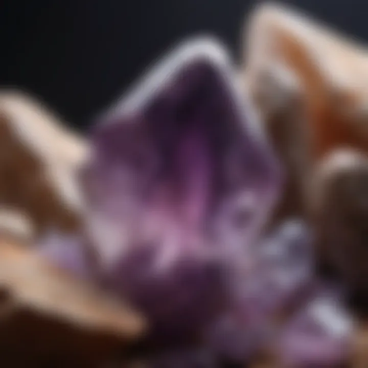 Close-up of amethyst quartz highlighting its purple hue.