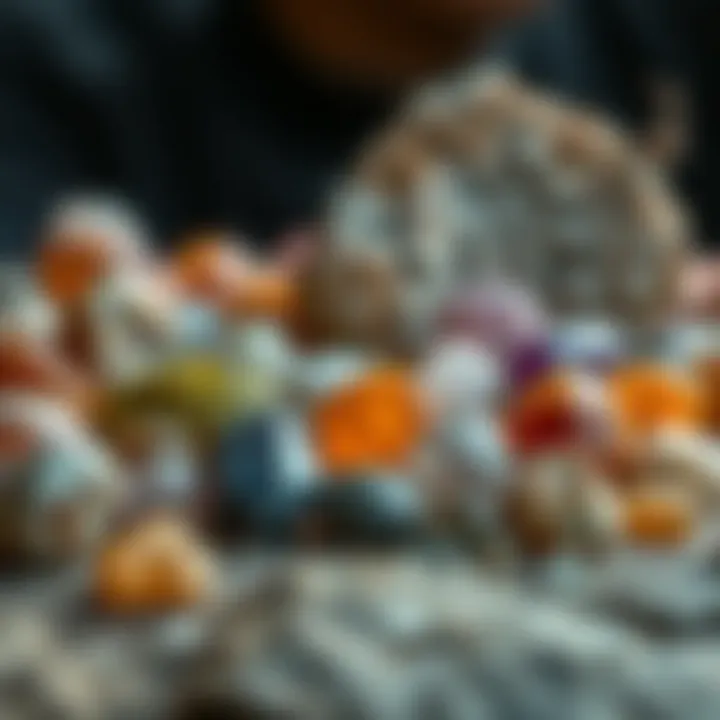 An aesthetically arranged display of various raw gemstones in natural settings