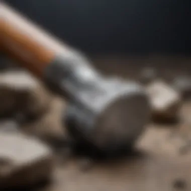 A well-maintained rock hammer resting on a clean surface with tools for care