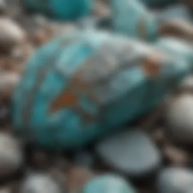 Close-up view of the unique textures and colors of turquoise-like rocks.