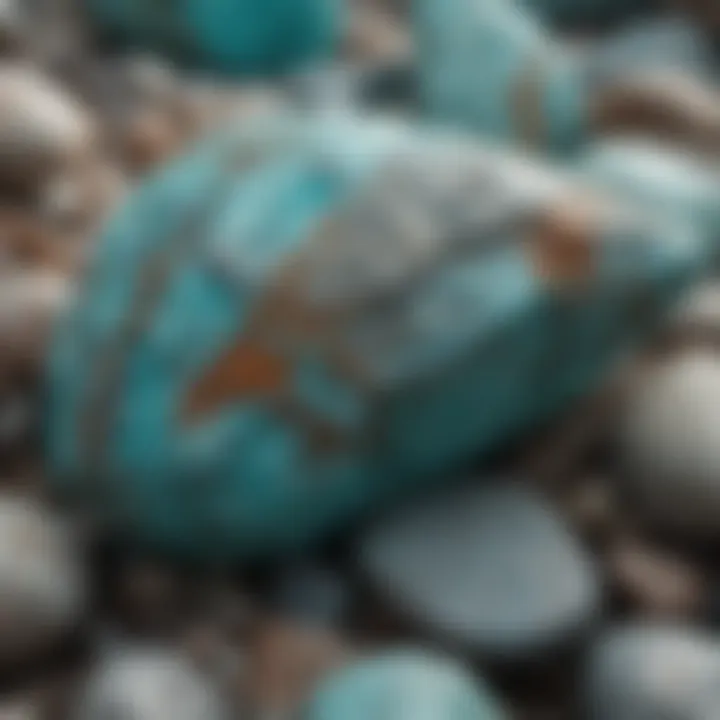 Close-up view of the unique textures and colors of turquoise-like rocks.