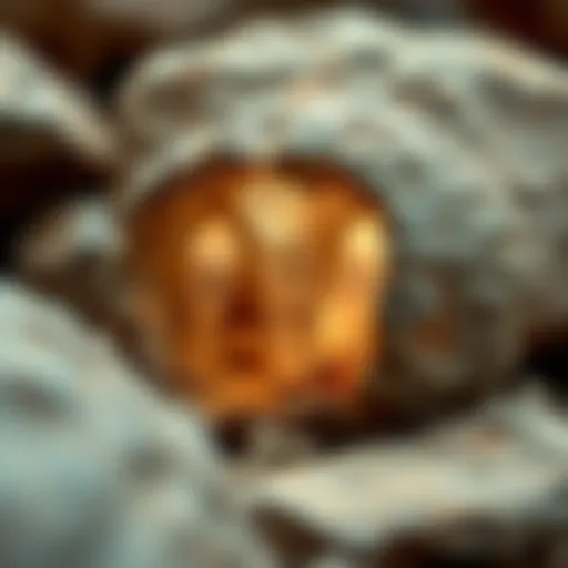Close-up view of a round rock with visible crystalline formations inside
