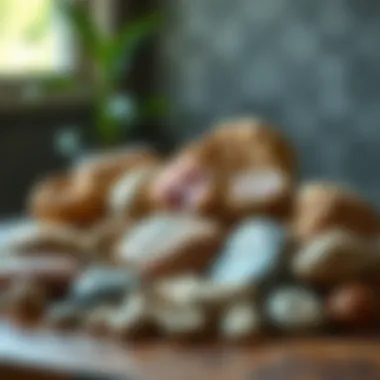 Aesthetic Collection of Round Rocks with Crystals Display of round rocks with crystals as collectibles in an elegant arrangement