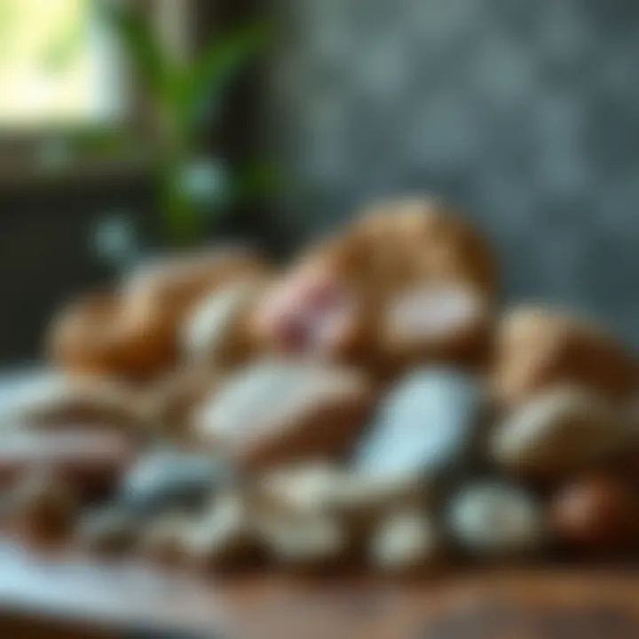 Aesthetic Collection of Round Rocks with Crystals Display of round rocks with crystals as collectibles in an elegant arrangement