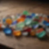 A colorful assortment of polished sea glass gemstones displayed on a wooden surface