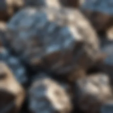 Raw Silver Ore in Natural Form Close-up view of raw silver ore showcasing its unique texture and color variations.