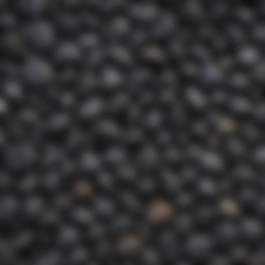 Close-up view of various small black stones showcasing their textures and patterns.