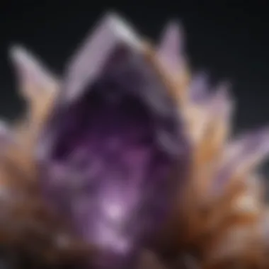 A close-up view of a beautiful amethyst crystal highlighting its intricate facets.