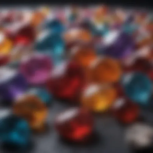 A close-up view of vibrant synthetic gemstones displaying various colors and clarity.