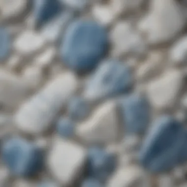 Diversity of White Stone with Blue Veins Artistic arrangement of various types of white stone with blue veins, emphasizing their diversity