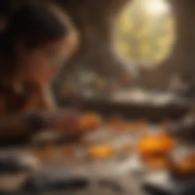 Scientific Exploration of Amber Paleontologist examining amber specimens