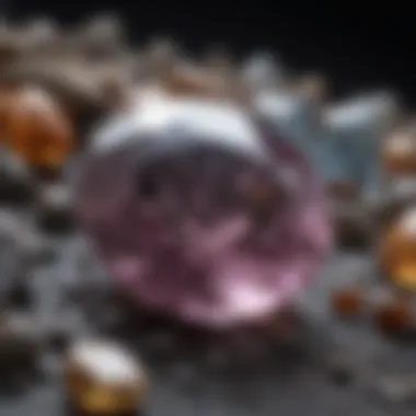 A collection of gemstones, including diamonds, with clarity grading.