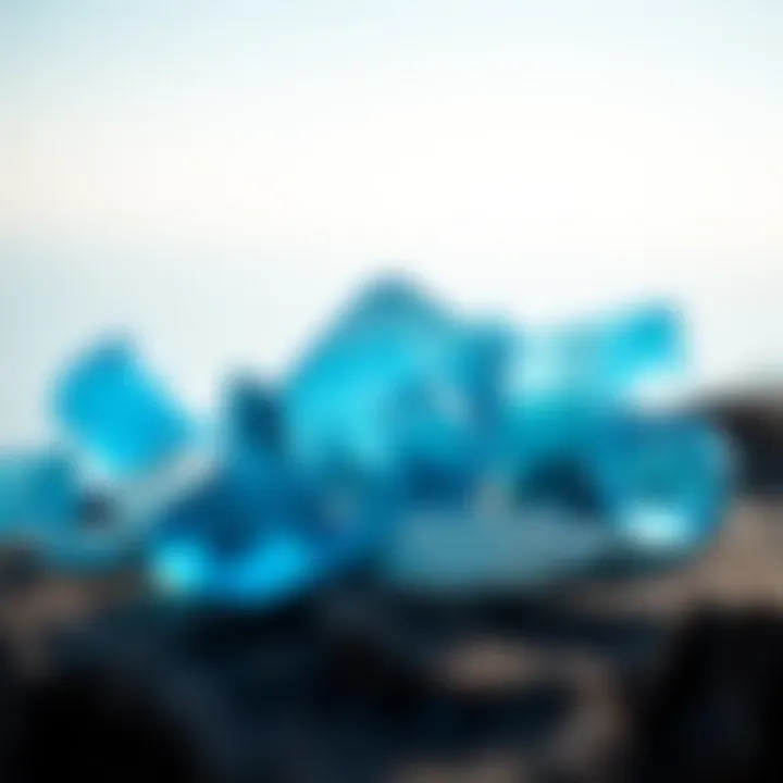 Metaphysical properties of blue crystal stones highlighted in a serene setting