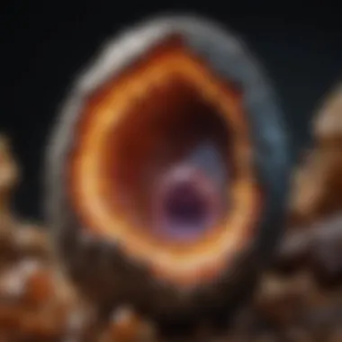 Intricate Crystalline Structure of Dragon Egg Geode A breathtaking close-up of a dragon egg geode showcasing its intricate crystalline structure.