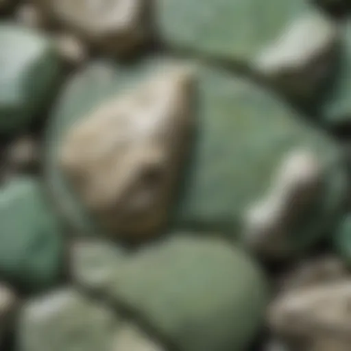 Close-up view of milky green stone showing its unique texture and color variations.