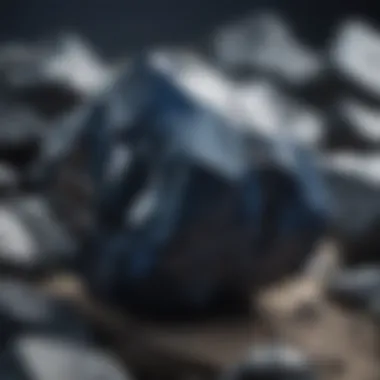 Raw Beauty of Geological Dark Blue Stone A geological sample of dark blue stone in its raw form, highlighting its natural beauty.