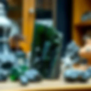 Moldavite in a Collector's Display A collection of moldavite stones displayed among other natural collectibles