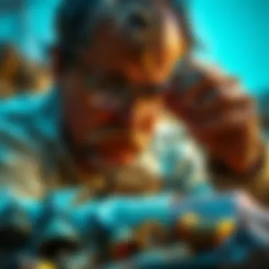 A collector examining gold dirt with tools for valuation and identification