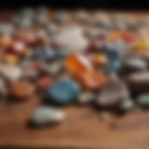 A stunning display of colorful geology rocks arranged on a wooden table