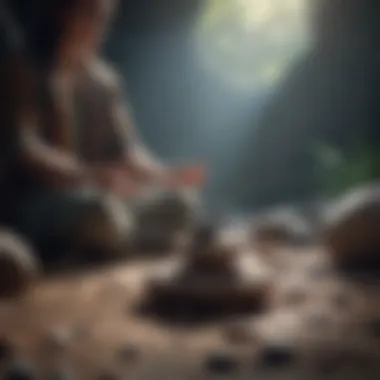 A practitioner using stones in a meditation setting