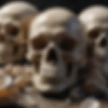 A collection of quartz skulls displayed for enthusiasts