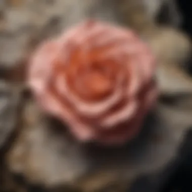 Close-up view of a rose-like stone highlighting its texture