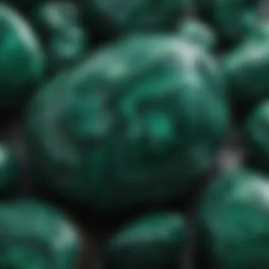 Close-up view of polished malachite showcasing its vibrant green hues and unique patterns