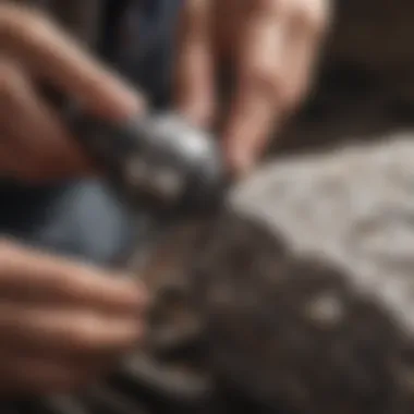 A close-up view of a rock polisher in action, highlighting the polishing mechanism