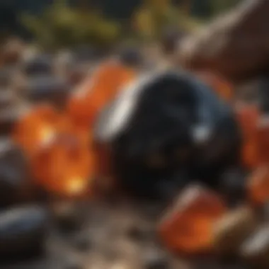 Crystal Collection in Nature Collecting orange and black crystals in a natural setting