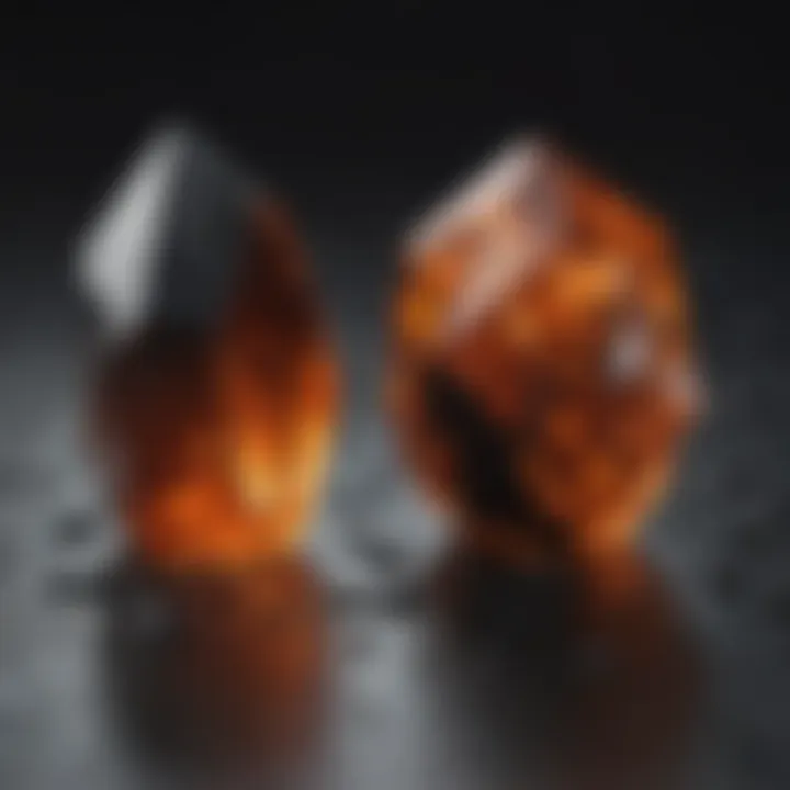 Side-by-side comparison of orange and black crystals highlighting their differences