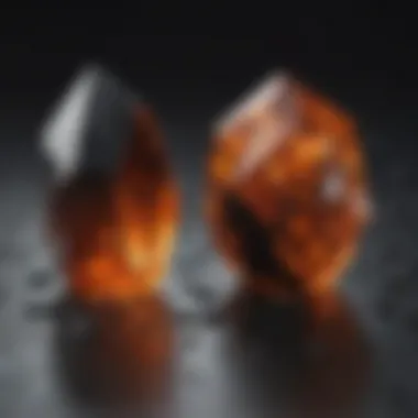 Comparison of Orange and Black Crystals Side-by-side comparison of orange and black crystals highlighting their differences