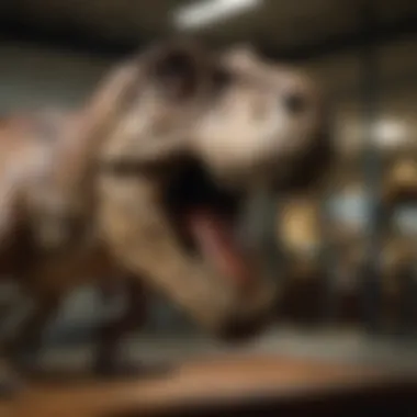 Collection of T. rex skull replicas displayed in a museum