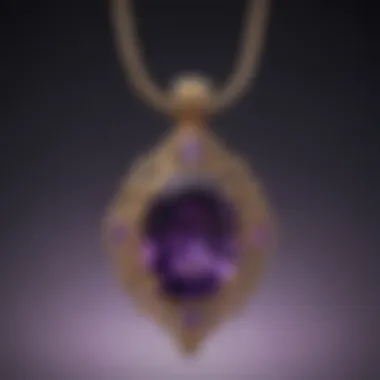 Elegant Amethyst Pendant Amethyst pendant hanging elegantly, illustrating its use in spiritual adornment.